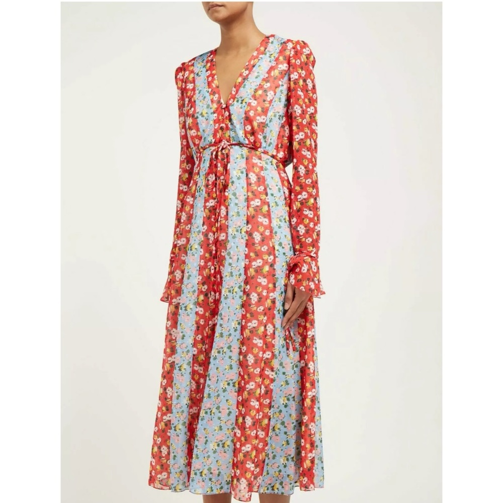 ❤💙 CAROLINA HERRERA Runway Floral Chiffon Maxi 14 - Picture 5 of 11